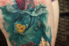 06 adorable Ariel and flounder leg tattoo