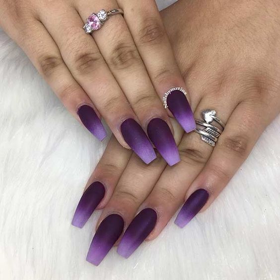 purple matter nails with an ombre effect