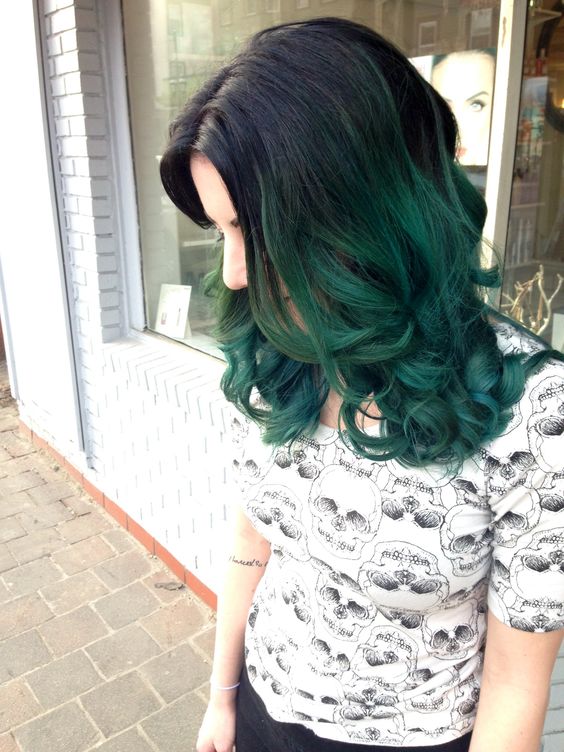 black hair with emerald ombre looks very bold
