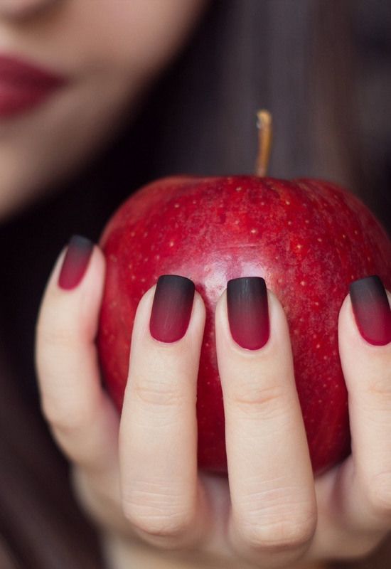 ombre matte red into black nails for a bold statement