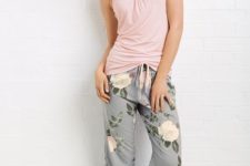 08 a set of pjs with a blush top and grey floral pants