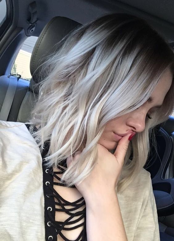 Picture Of Grey Blonde Highlights On Dark Hair For A