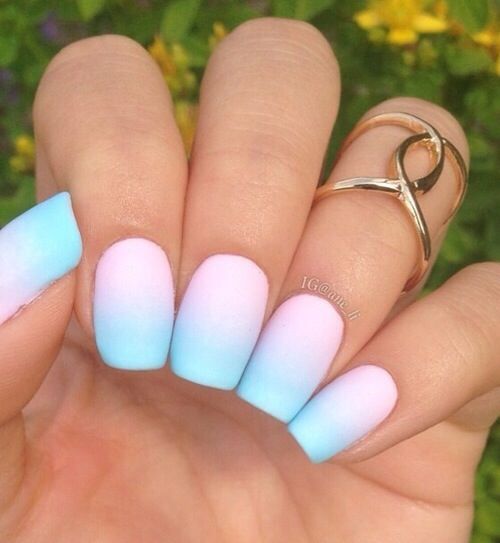 bold neon nails from pink into blue