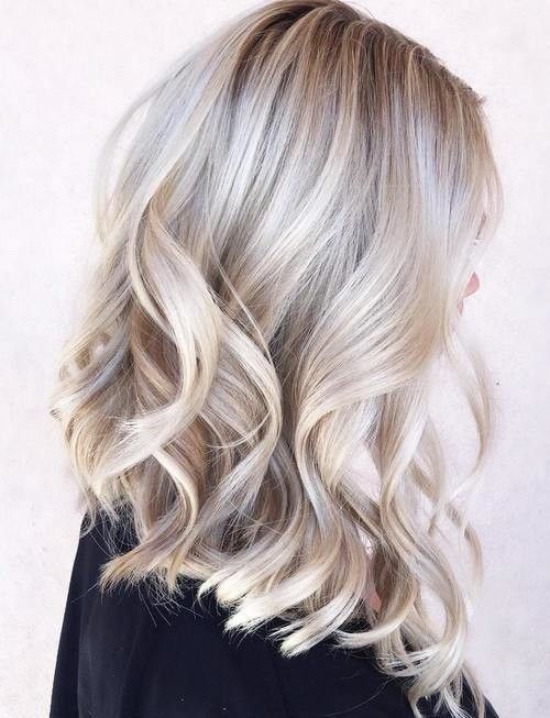 silver grey highlights on blonde hair, waves
