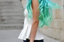 14 blue to neon green hair balayage