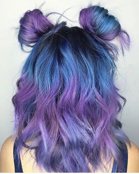 Picture Of blue to purple ombre hair with light waves