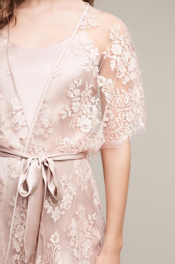 a blush slik night gown and a lace kimono over it