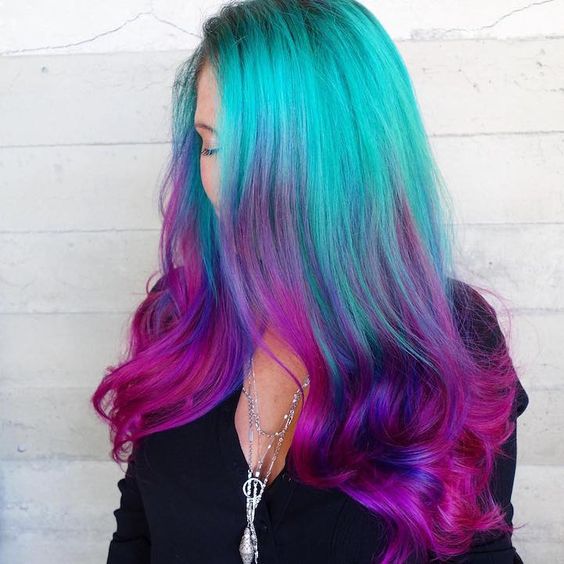 neon green to pink ombre hair