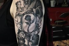 21 black ink Beauty and the Beast tattoo on an arm