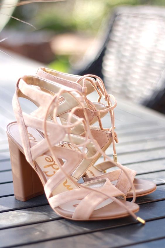 blush lace up sandals with comfy heels