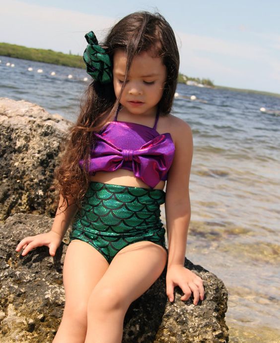 little mermaid two piece swimsuit in emerald and purple
