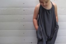 11 casual loose dark grey romper with straps and pockets