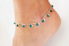 11 cute delicate chain anklet with silver and emerald beads