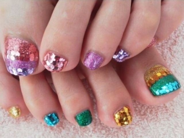 glitter and sequins of different bold colors are cool for summer
