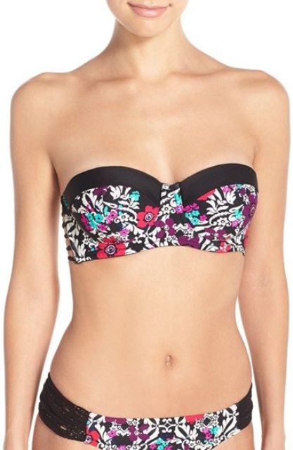 a floral swimsuit with a bandeau top