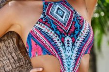 12 colorful tribal swimsuit with halter neckline and side cutouts