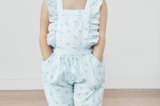 13 cutest pastel blue printed romper with ruffles and pockets