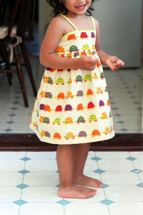 colorful turtle printed dress with spaghett straps for the little ones