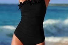 15 one shoulder one piece black swimsuit with floral decor