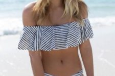 15 vertical and horizontal stripe bikini with a ruffled top
