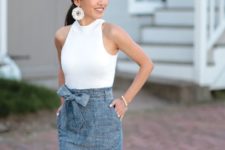 04 chambray bow skirt and a white halter top