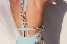 04 powder blue floral print one-piece swimsuit with a strappy back