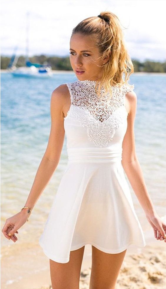 sleeveless mini dress with a crochet lace top
