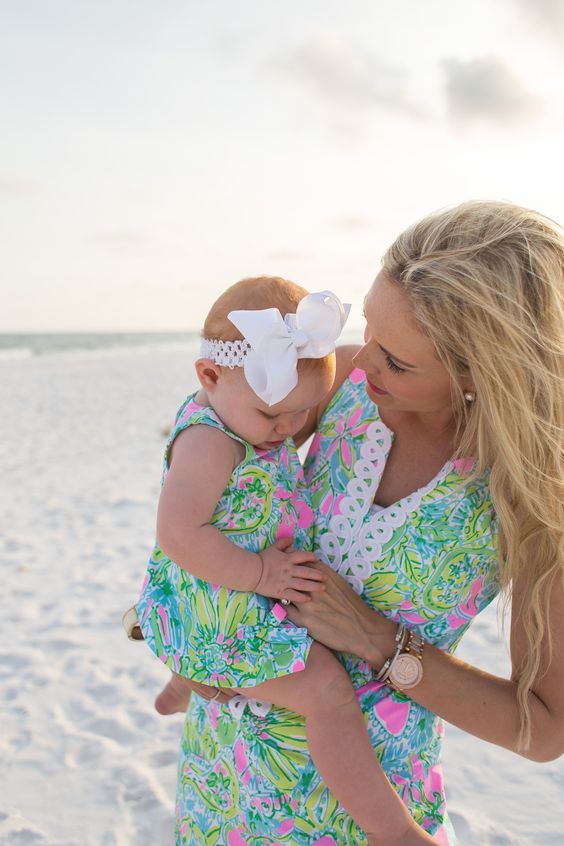 colorful printed beach dresses for the mom and her girl