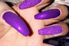 12 purple and glitter purple long nails look very eye-catchy