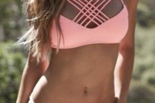 14 pink bikini with a strappy criss-cross front and a strappy side bottom