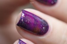 15 purple galaxy nails with glitter touches