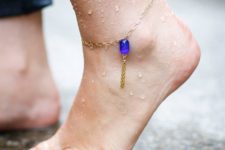 DIY easy blue bead anklet