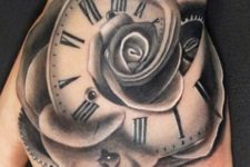 Clock as rose tattoo