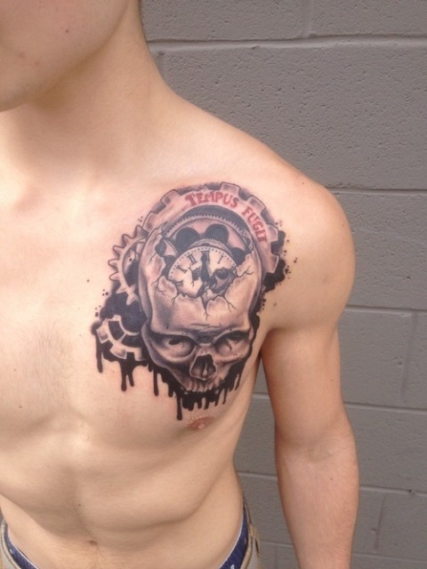 Clock tattoo on the chest