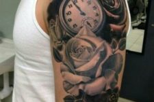 Clock with rose tattoo