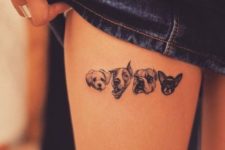 Four dogs tattoo on the leg