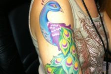 Half sleeve peacock tattoo