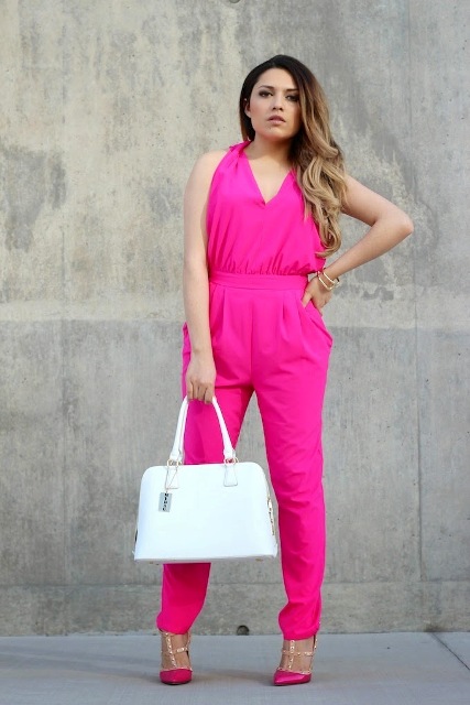 With white bag and pink pumps