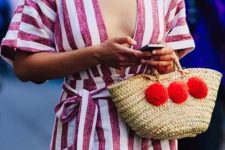 05 a basket bag with large red pompoms will add cheer and fun to your look
