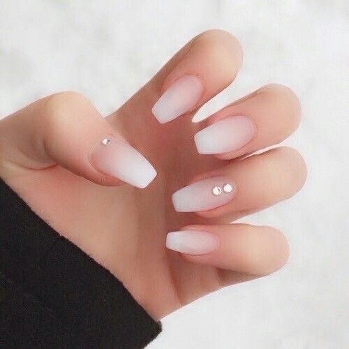 ombre matte French manicure with rhinestones