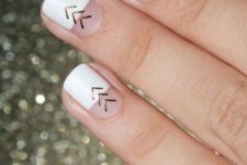 08 white and gold chevron nails are a chic and modern idea suitable for offices