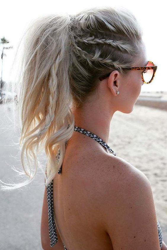 a high ponytail with braids on the head and in the tail