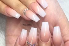13 ombre French manicure with a rhinestone accent nail
