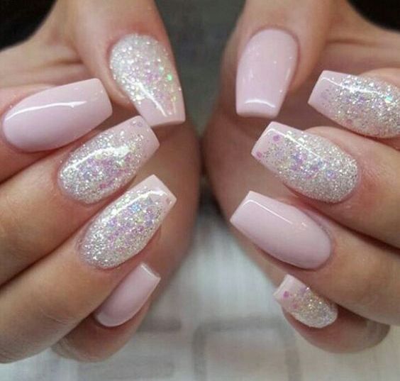 pink and pink glitter coffin nails for a cute glam look