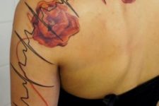 Big heartbeat tattoo with red flowers