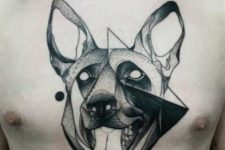Black geometric tattoo on the chest