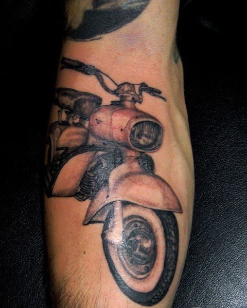 Black, white and red motorcycle tattoo