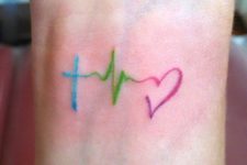 Blue, green and red heartbeat tattoo idea