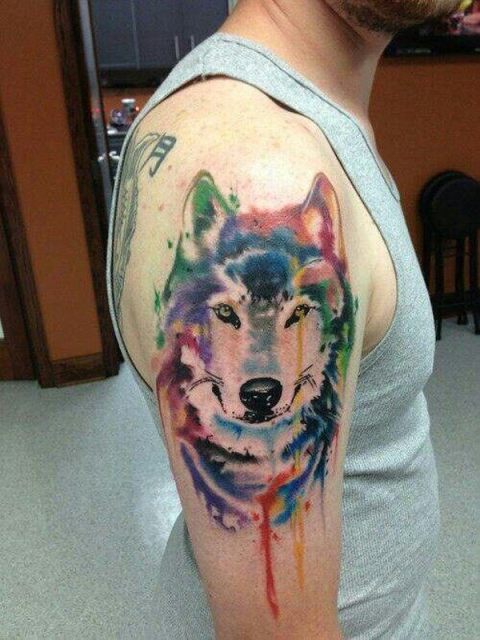Colorful half-sleeve tattoo