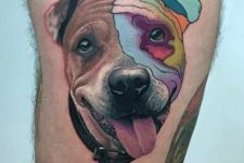 Colorful tattoo on the leg